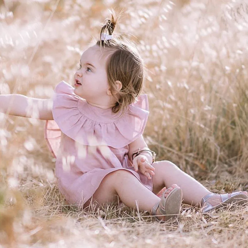 

New 2018 cotton Sweet Kids clothes Girls Sleeveless Girls Summer baby dress baby Ruffles Neck Solid clothing dresses vestidos