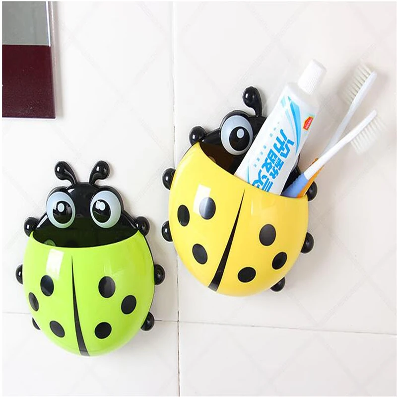 

4 colors Lovely Ladybug Toothbrush Wall Suction Bathroom Sets Cartoon Sucker Toothbrush Holder / Suction Hooks