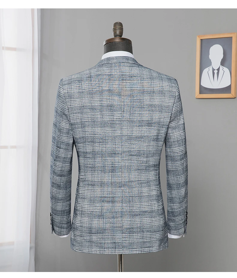 Male Suite Spring Classic Brand Blazer Men Single Button Casual Print Slim Fit Business Suit Jacket Grey Plus-size M-3XL