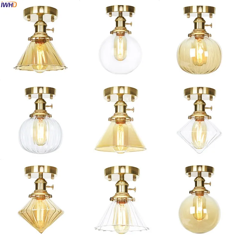 

IWHD Nordic Glass Ball Ceiling Lights Fixtures Hallway Balcony Porch Copper Vintage Ceiling Lamp Plafondlamp LED Lampara Techo