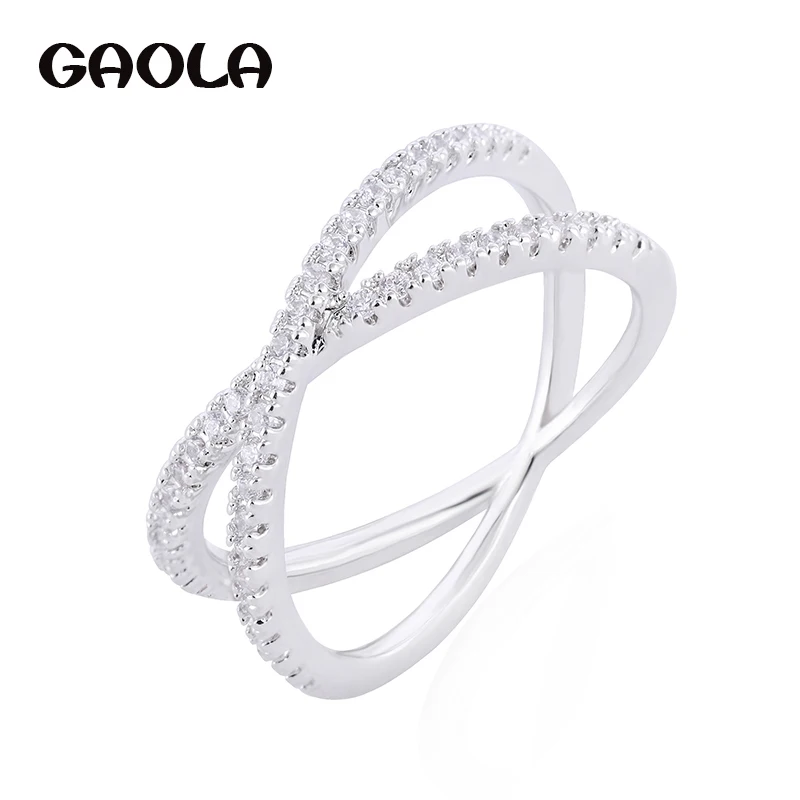GAOLA мода прозрачный фианит Criss Cross микро проложить параметр X Форма кольцо для Для