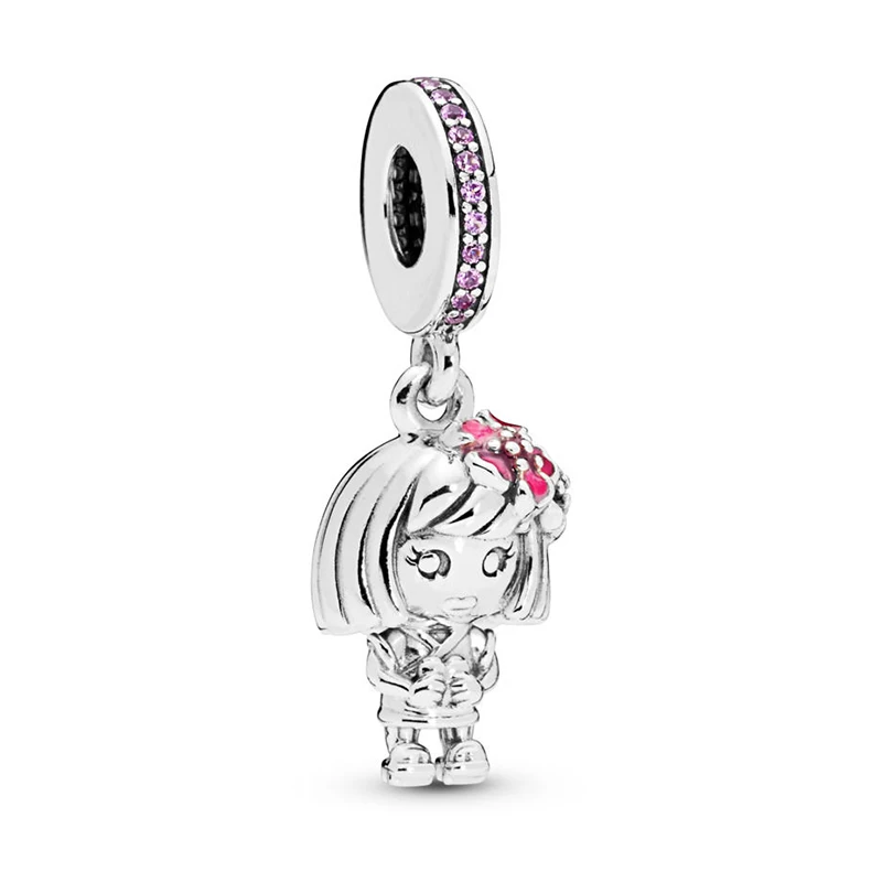 

2019 NEW 100% 925 Sterling Silver Peach Blossom Flower Chinese Flower Girl Charm Pendant For DIY Bracelet Necklace Jewelry Gift