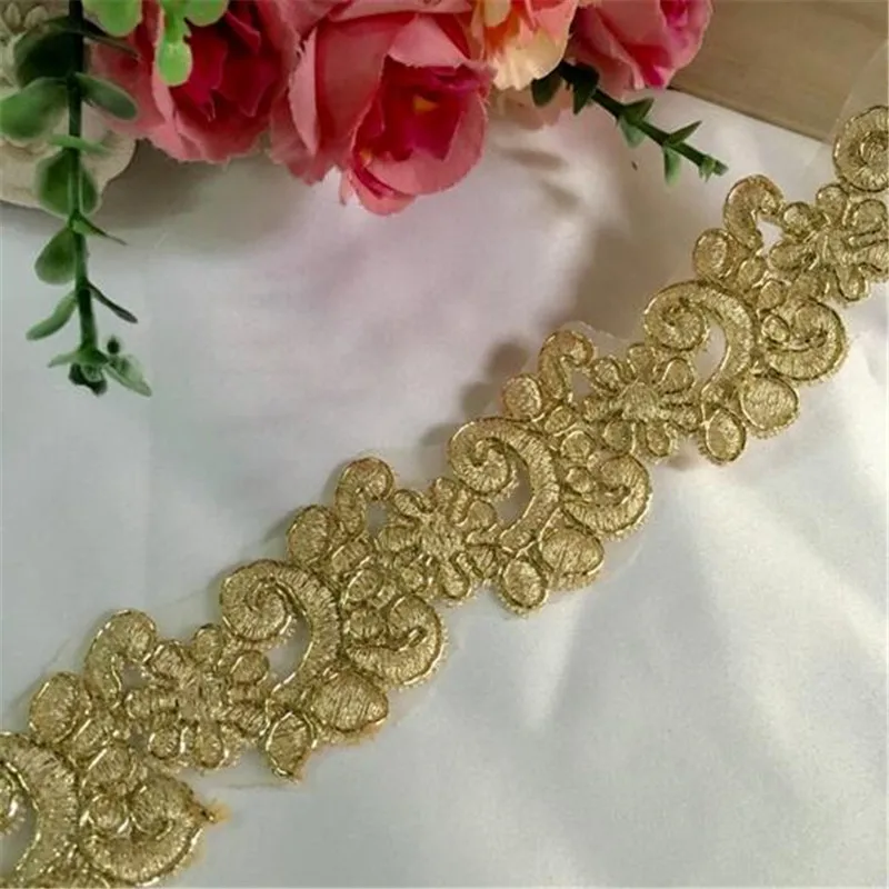 Delicate 5Yards Wedding Gold Dress Cording Lace Applique Trim Gold