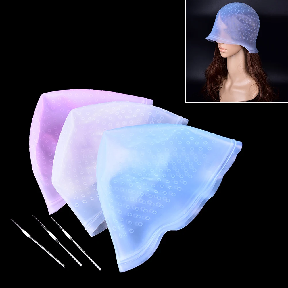 

1Set Salon Dye Silicone Cap + Hook Hair Salon Color Coloring Highlighting Reusable Set Frosting Tipping Dyeing Color Tools