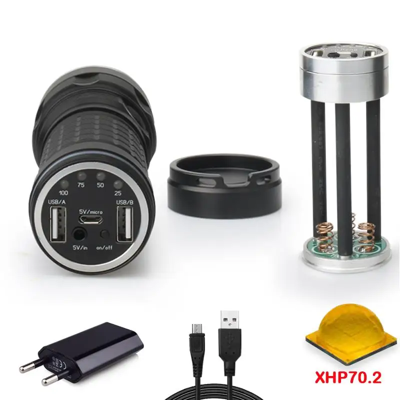 

military most powerful flashlight XHP70 long range hunting flashlight power bank charge 18650 usb torch waterproof lampe torche
