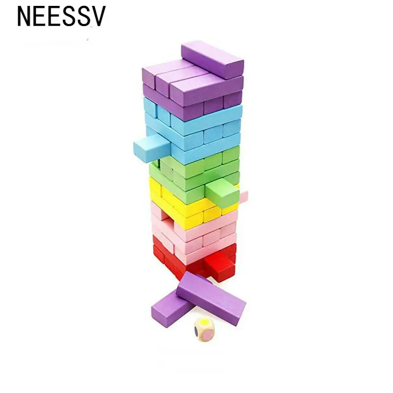 

NEESSV Wooden Stacking Board Games Building Blocks for Kids - 48 Pieces