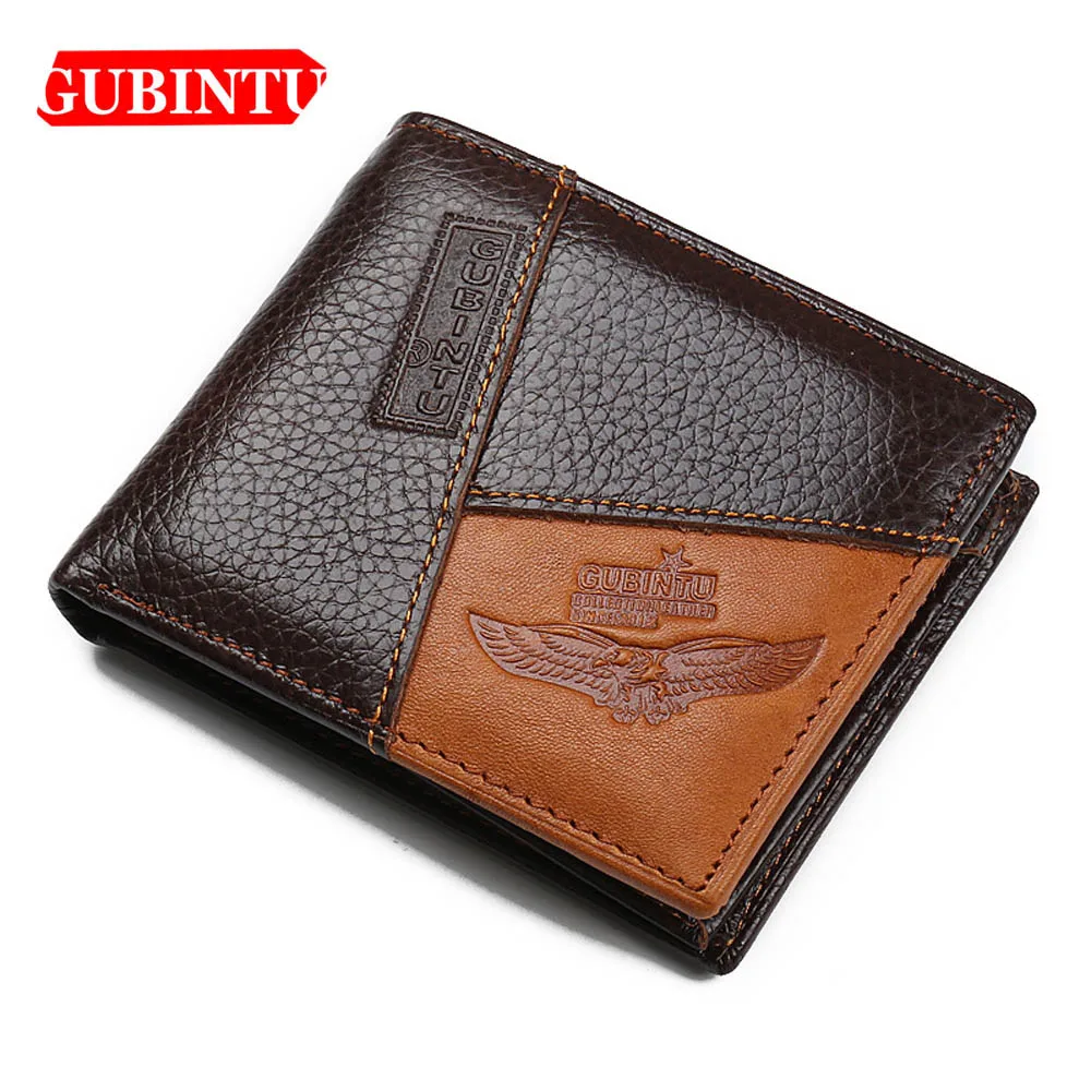 GUBINTU الرجال محافظ جلد البقر الحقيقي بطاقة تصميم قصيرة حامل Passcard جيب الرجال محفظة عالية الجودة العلامة التجارية الذكور محفظة