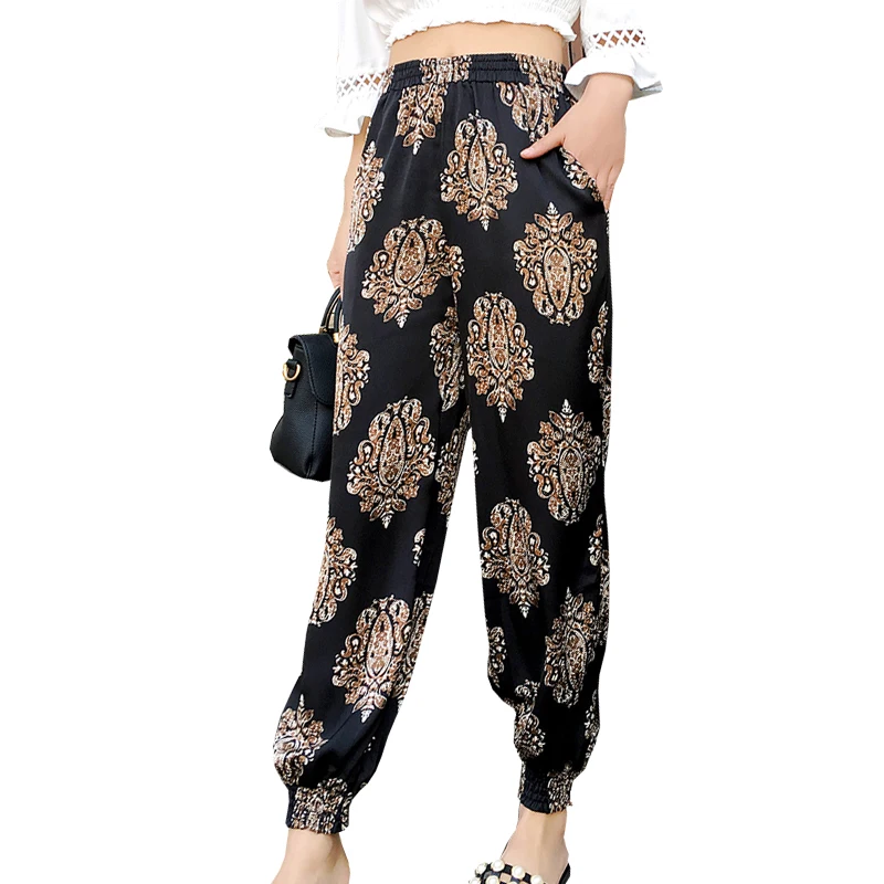 Pantalon Mujer 2018 новая Для женщин богемные штаны шаровары свободные летние принтом