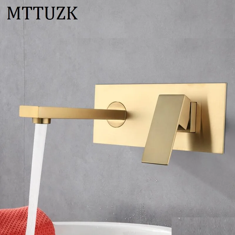 MTTUZK настенный скрытый с предварительно встроенной коробкой смеситель для раковины латунь горячая и холодная вода матовый золотой