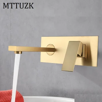 

MTTUZK wall-mounted Concealed with pre-embedded box basin faucet Brass hot and cold water brushed gold washbasin mixer taps