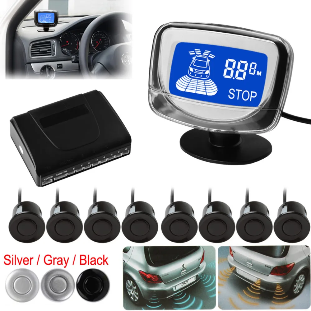 

8 Sensors Parktronics Car LCD Display Parking Sensor Kit Human Voice Alarm Reverse Backup Radar Car Detector System For All Cars