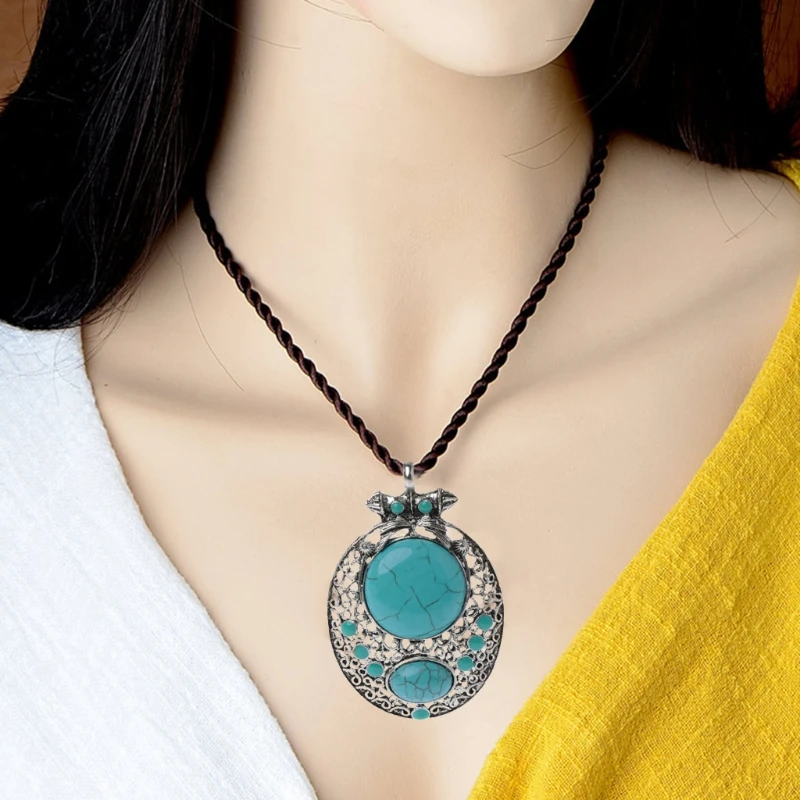 Women Vintage Tibet Silver Oval Pendant Necklace Choker Jewelry Gift