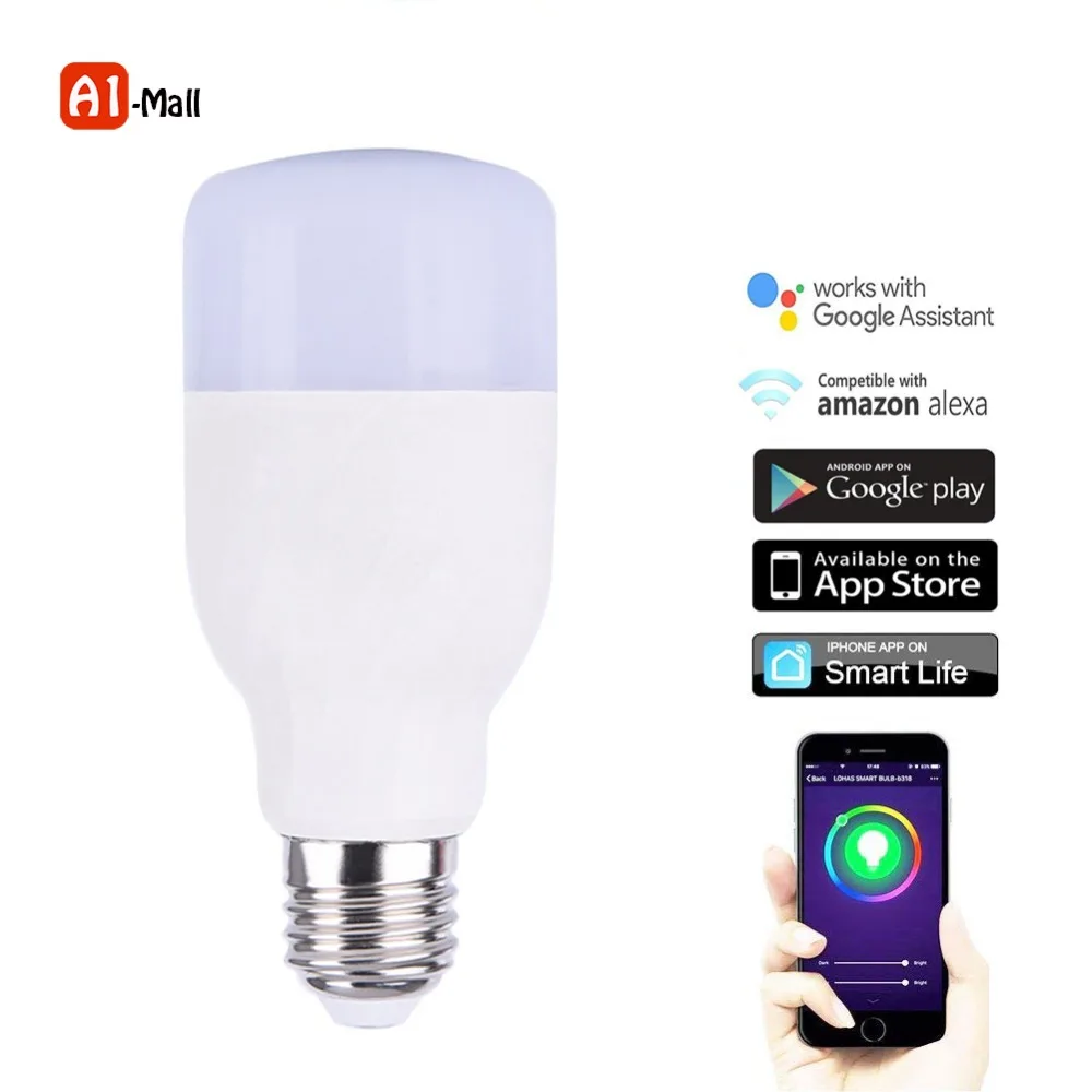 

Smart Control Light WiFi Smart LED Bulb Timer Switch E27 9W Bulb RGBW Multi Color Dimmable Voice Control works with Alexa google