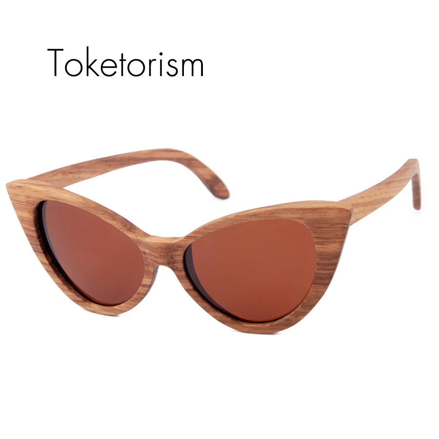 Weibliche red Vintage Cat Frauen brown 4303 Black Sonnenbrille Eye Holz Spiegel Toketorism Polarisierte a1Uwx7n5qn