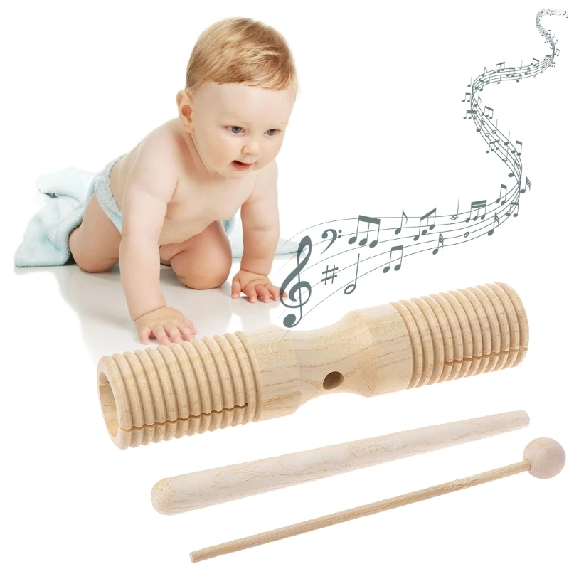 Two Tone Wood Block Beater Woodblock Guiro Wooden Handle Percussion Toy