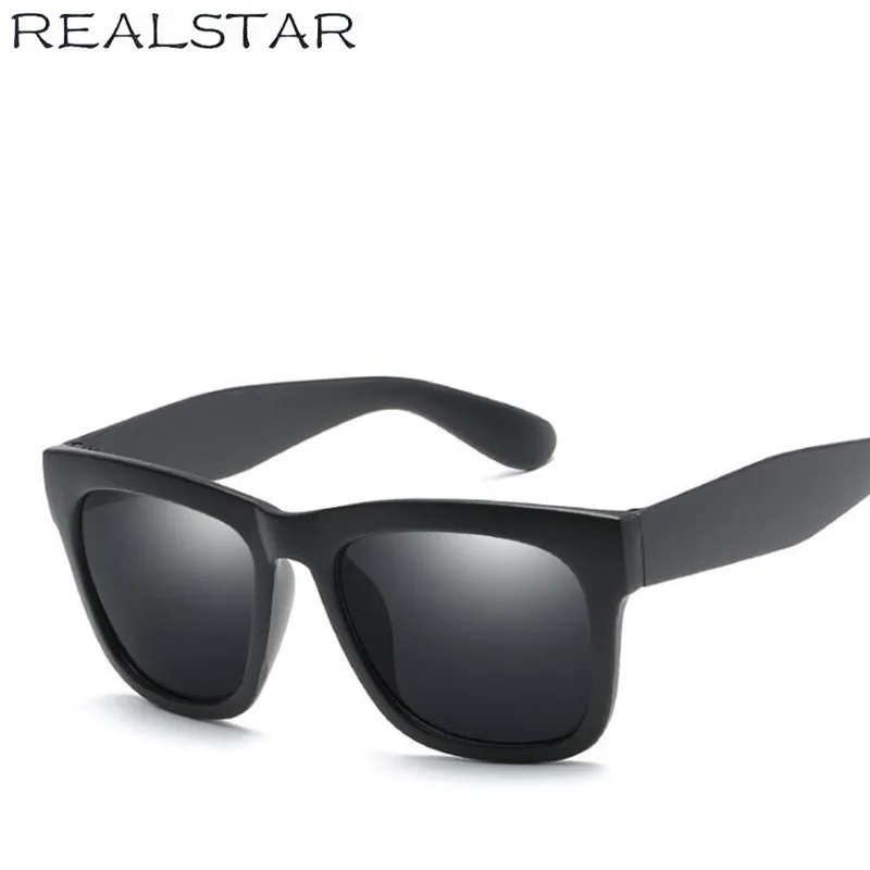 REALSTAR классические черные солнцезащитные очки с квадратной оправой, мужские брендовые дизайнерские Винтажные Солнцезащитные очки для женщин, модные солнцезащитные очки S157