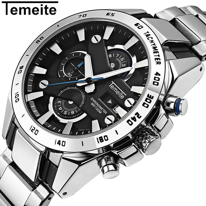 

Temeite Men Sport Watch Waterproof Brand Luxury Quartz Men's Wristwatch 6 Pointer Chronograph Date Military Male Clock Hodinky