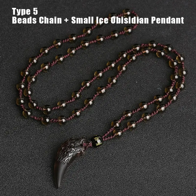 Wolf tooth Obsidian Pendant Necklace Amulets And Talismans Couple Natural Stone Necklace For Women Men Lucky Jewelry - Окраска металла: Type 5