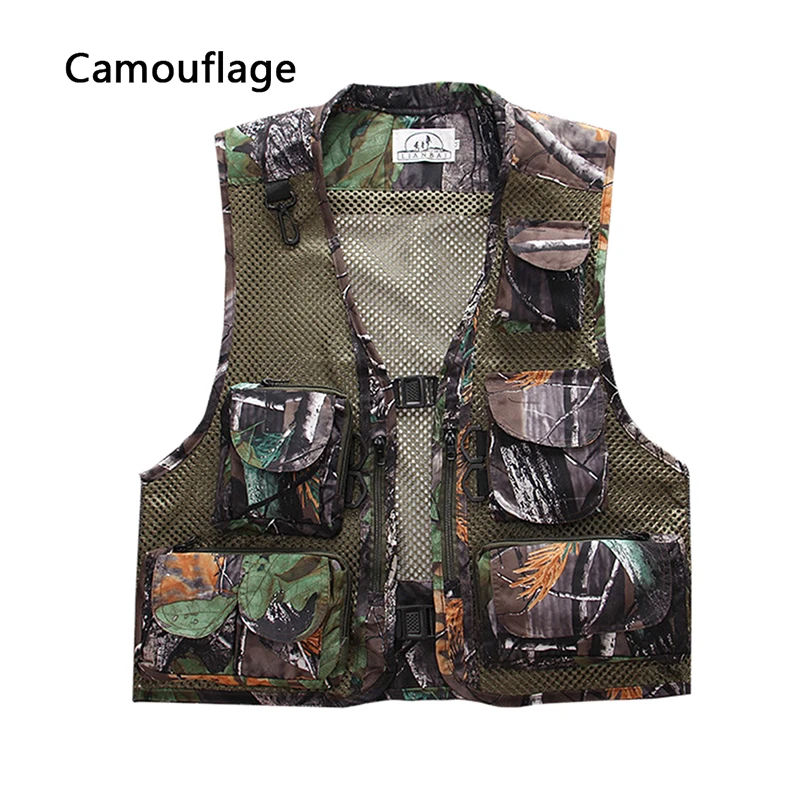 Camouflage Летний уличный мужской жилет для рыбалки, куртка для путешествий, камуфляжный сетчатый жилет для фотосъемки с несколькими карманами, портативный дышащий Быстросохнущий светильник - Цвет: Camouflage