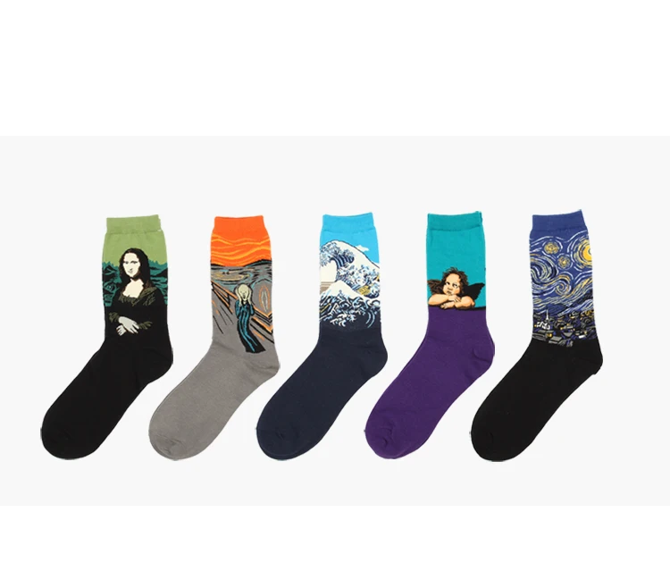 

Free Shipping The abstract painting series of autumn and winter retro Notre Dame Cupid men's cotton socks in tube men socks