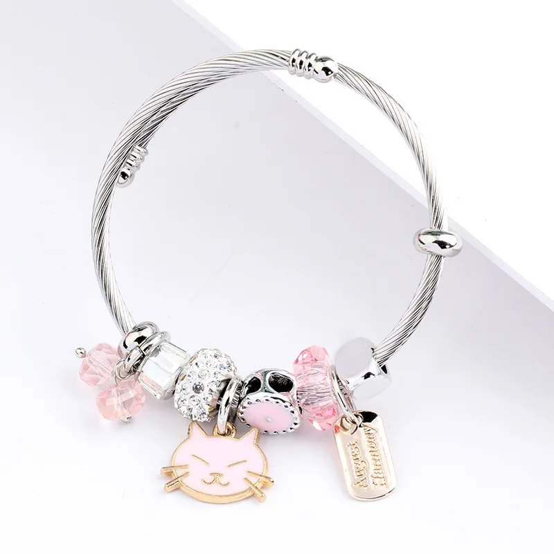 

Hello Cat Bracelets Bangles Chain Charms Bracelet Femme Gifts For Women Stainless Steel Jewelry Braslet Bizuteria