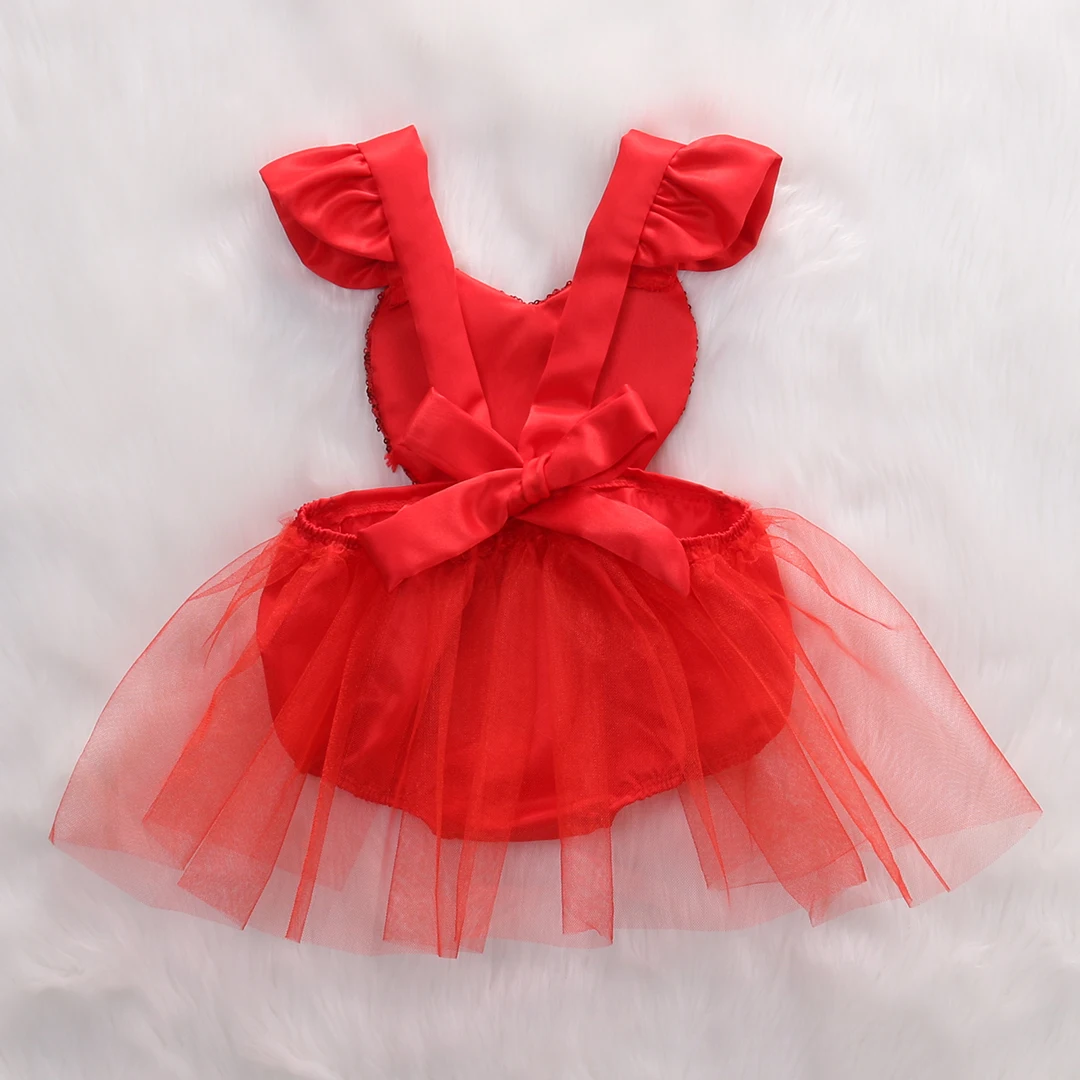 От 0 до 3 лет Детская летняя одежда для девочек Блёстки сердце Кружево Тюль Детские Корректирующие боди для женщин Детские комбинезоны пляжный костюм для новорожденных одежда для малышей Красный