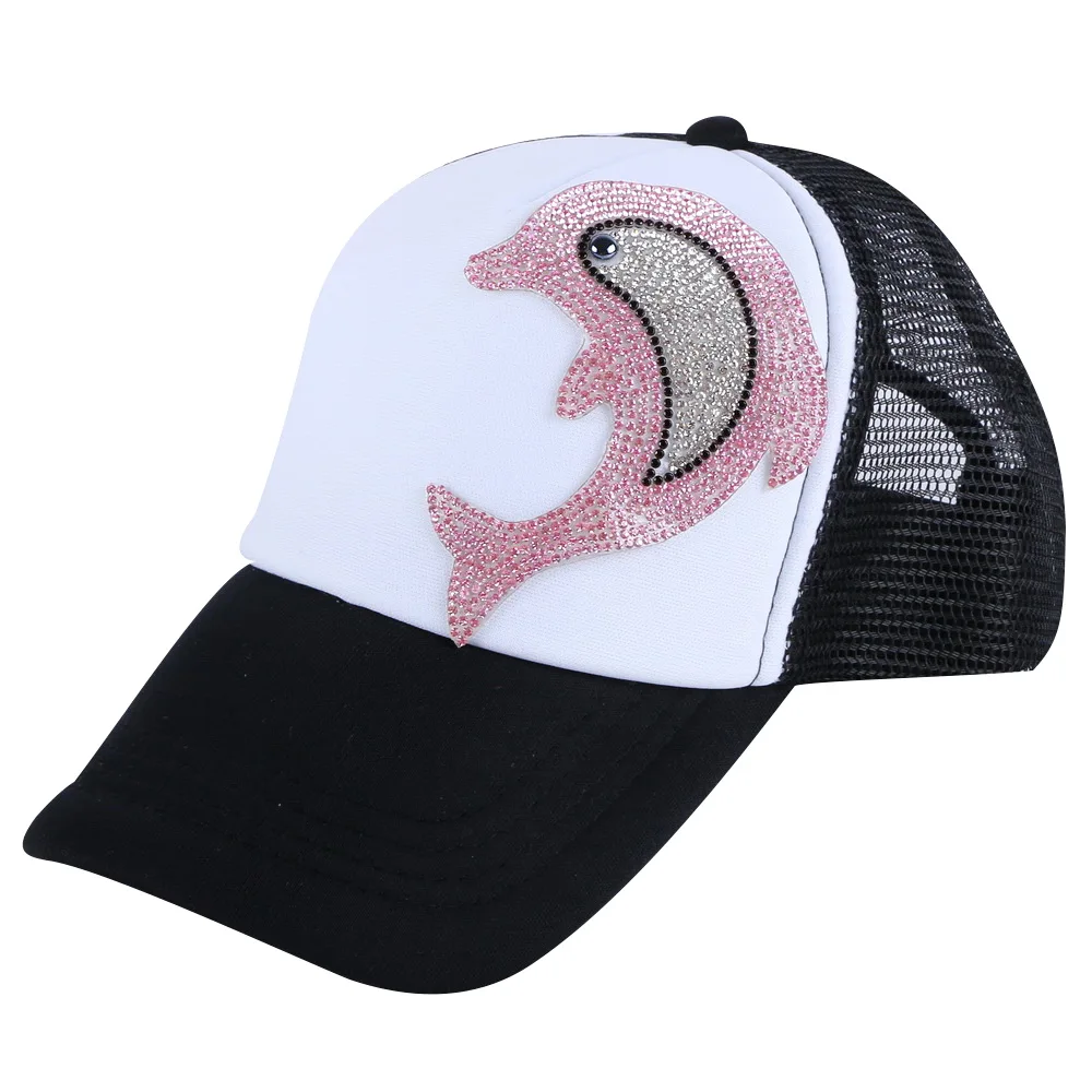 Детская мода характер бейсболка розовый хрустальный Дельфин дизайн животных Новинка snapback От 3 до 12 лет для мальчиков и девочек шапка