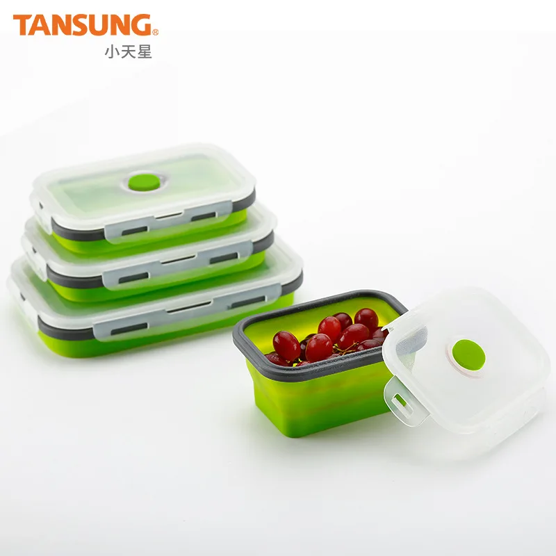 

FDA folding lunch box folding silica gel lunch box microwave lunch box portable plastic lunch box 5 sets