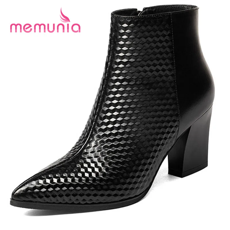 

MEMUNIA new arrive ankle boots for women 2020 simple zipper fashion boots high heels pointed toe winter boots female