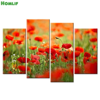 

4pc Full round Diamond 5D DIY Diamond Painting Poppy flowers Embroidery Cross Stitch Rhinestone Mosaic Painting Home Decor
