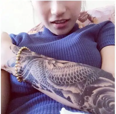 Men Women Fish Temporary Tattoo Sexy Oriental Carp Beauty Waterproof Arm Sticker Fake Sleeve Body Shoulder Tattoos 2Pcs