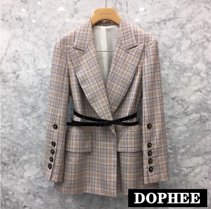 

2019 Spring New Korean Loose Coat Women Retro Plaid Small Suit Jacket Female Chic Suit Blazer Coat Slim Outwear