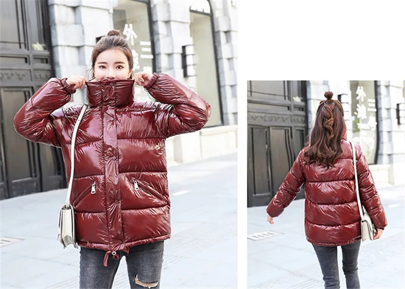 Зимний пуховик для женщин, новая парка, свободная теплая Глянцевая верхняя одежда, пальто, корейская мода, зимняя женская куртка, короткая парка NO610
