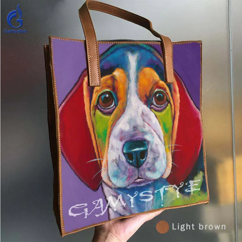 

Casual tote Frist Cow Leather Women Handbag 100% Genuine Leather bag Women's Leather Totes Gifts with Pet animal Dog Custom Good