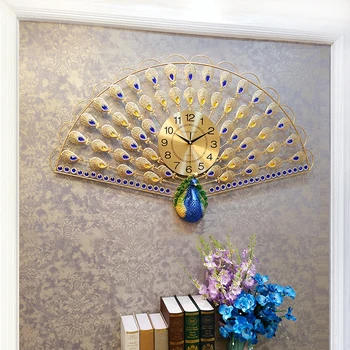

Luxurious Peacock Wall Clock for Living Room Art Decoration Metal Needle Digital 12 Hour Quartz Quiet Clocks Hanging Wall Watch