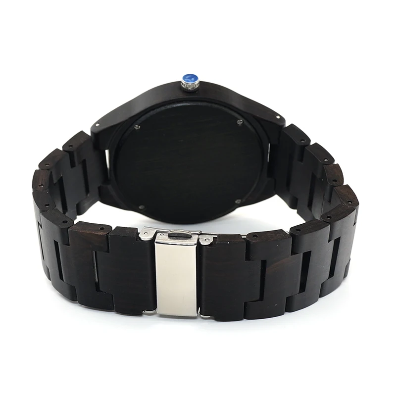 BOBO BIRD WO08 Brand Designer Wood Watch Ebony Wooden Quartz Watches for Men Watch in Wooden Box