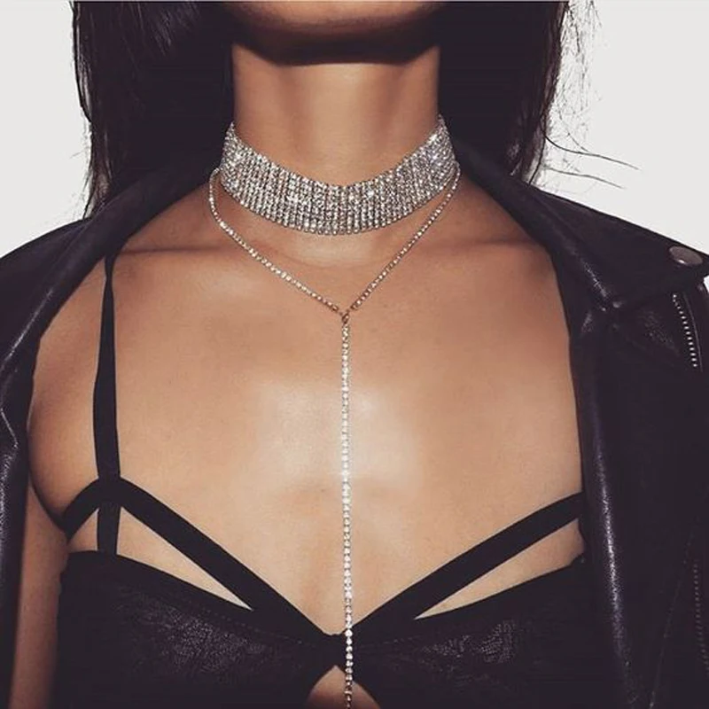 

MANILAI Fashion Rhinestones Choker Statement Necklace Women Luxury Crystal Chokers Necklaces Maxi Collar Torques Accessories