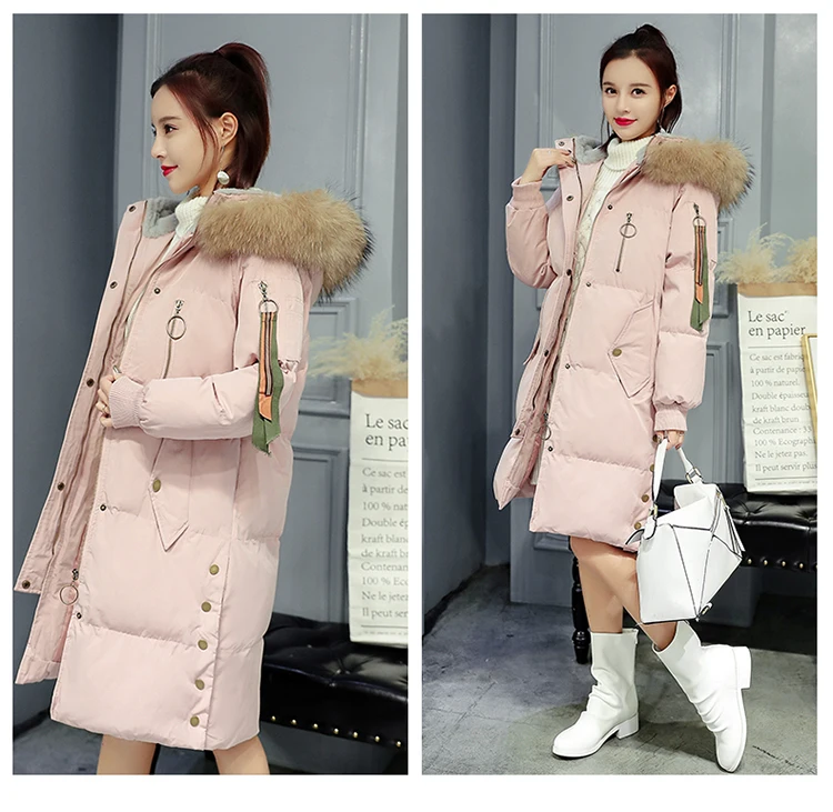 Зимняя женская пуховая хлопковая куртка, пальто размера плюс,, корейский стиль, с капюшоном, с натуральным мехом, Длинные утепленные парки, женские куртки, верхняя одежда YZ862
