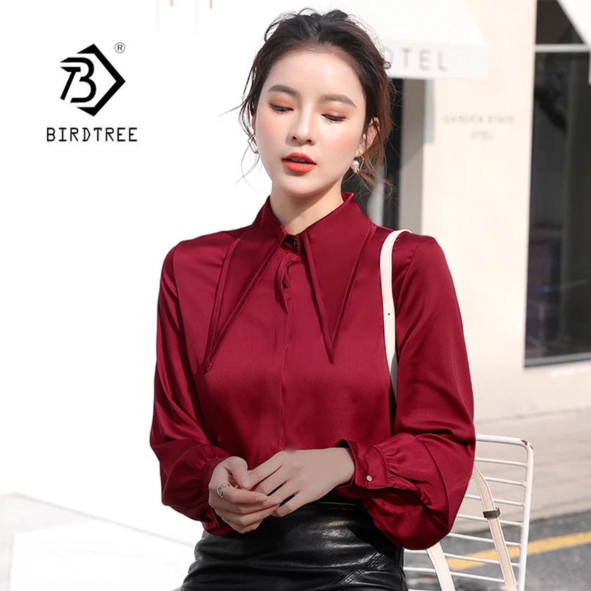 

2019 New Spring Matte Stain Solid Blouse Lantern Sleeve Office Lady Turn Down Collar Formal Feminina Elegant Women Shirt T92601F