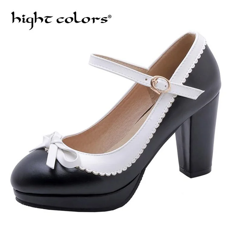 

Plus Size 34-43 Lolita Mary Janes Women High Heels Shoes Sweet Bowknot Ruffles Dress Party Wedding Shoes Bridal Princess