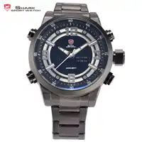 SHARK Sport Watch ยี่ห้อผู้ชาย Relogio Dual Time วันที่สแตนเลสสตีลควอตซ์ชายนาฬิกาทหาร: นาฬิกา /SH344