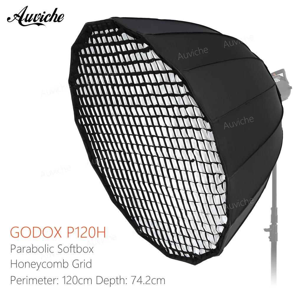 

Godox P120H 120CM Metal Steel Rod Deep Parabolic Honeycomb Grid Softbox Bowens Mount Studio Flash Reflector Photo Studio Softbox