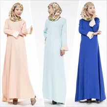 Hot Selling 2016 Muslim Womens Abayas Dresses Long Sleeve O Neck Floor Length New Islamic Womens