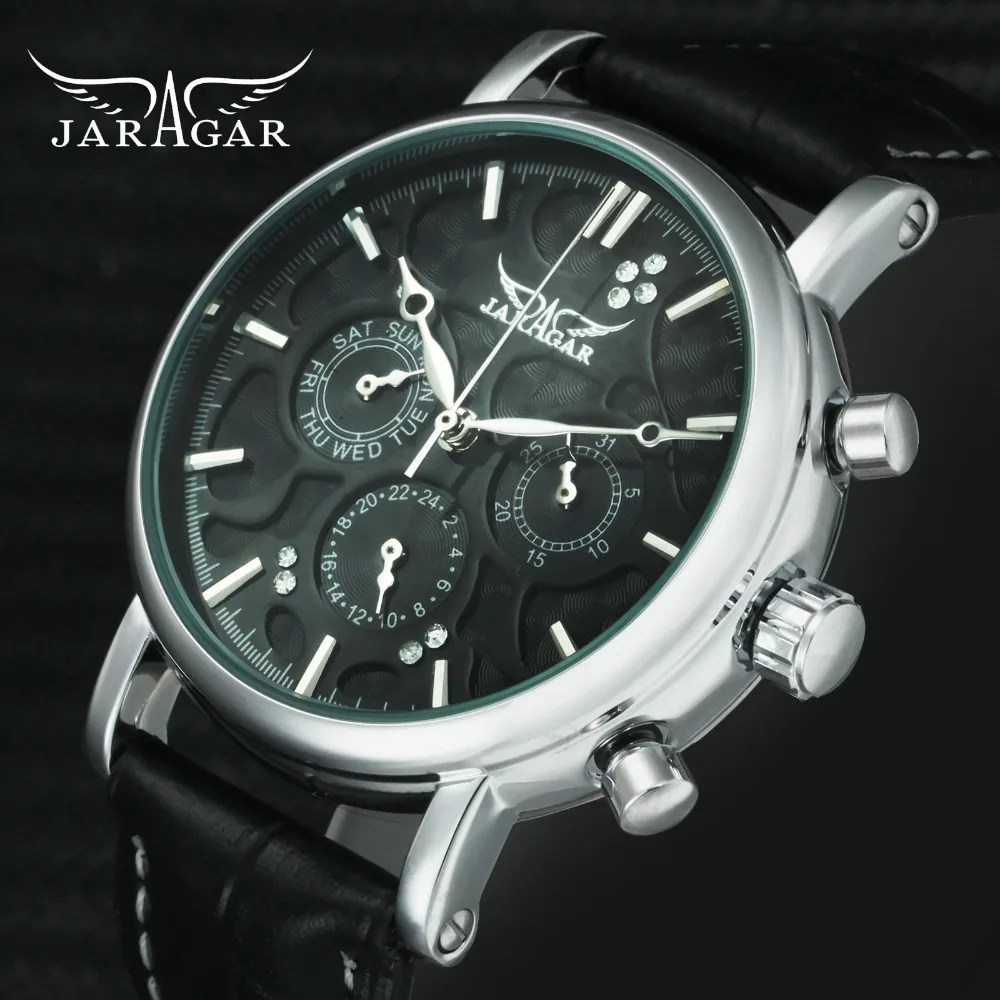 

2018 JARAGAR Brand Men's Automatic Mechanical Watch Leather Strap 3 Sub-dials Supersize Case Top Luxury Brand Design + GIFT BOX