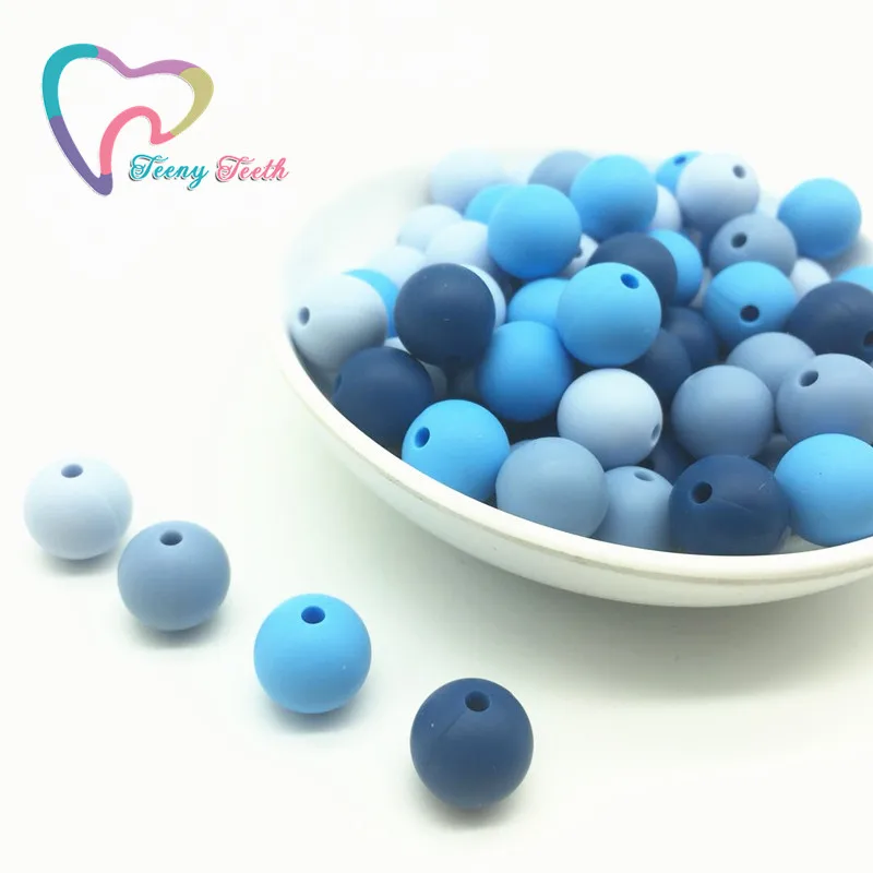 

Teeny Teeth 20PCS Boy Blue Series Baby Accessories Beads Round 12-15 MM Food Grade Teething Silicone Round Bead For DIY Jewelry