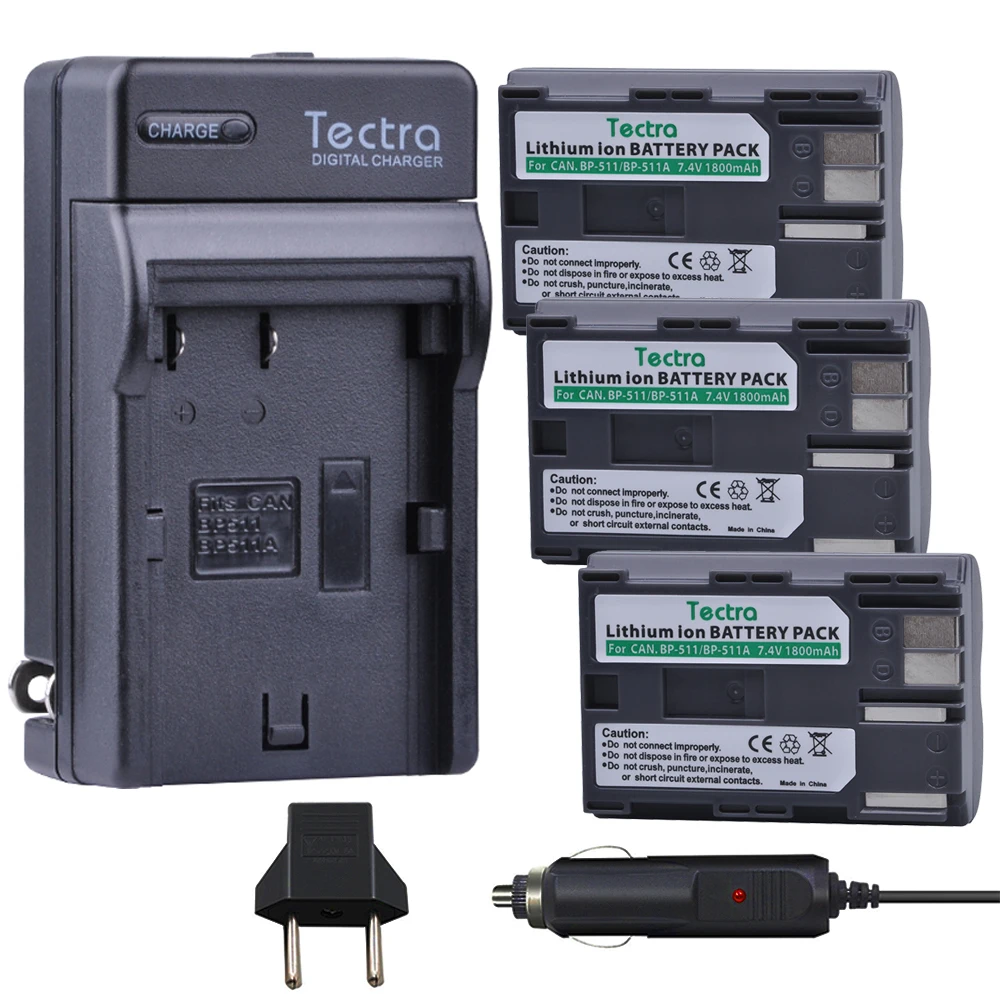 Tectra 3 X Bp-511A Li-Ion Battery + Charger Digital Per La Macchina Fotografica Canon G6 G5 G3 G2 G1 Eos 300D 50D 40D 30D 20D 5D Mv300I