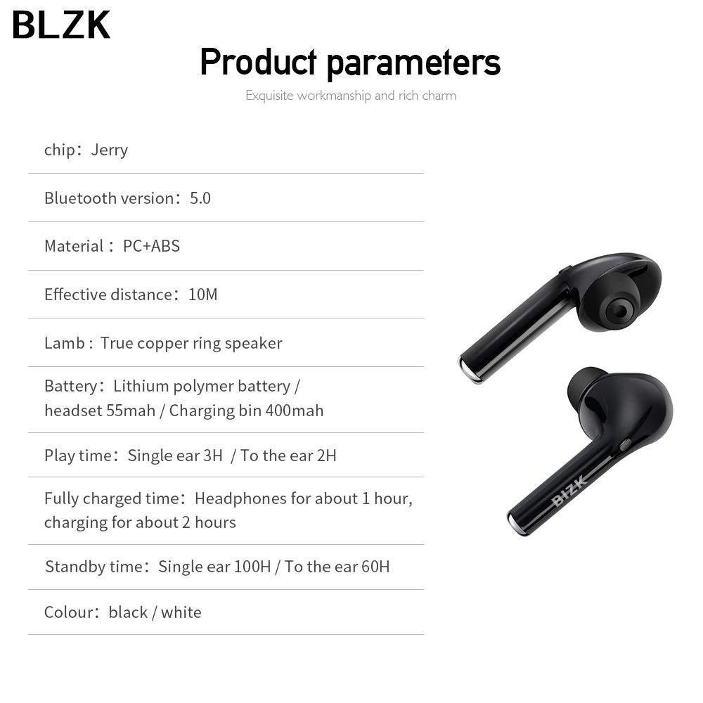 BLZK Bluetooth наушники TWS беспроводные стерео гарнитура с микрофоном и зарядным