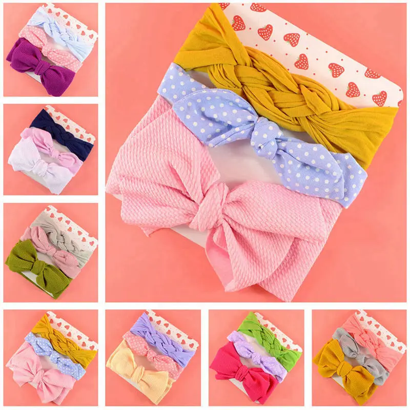

3pc/Set Baby Headband For Girls Rabbit Ear Baby Big Bows Infant Top knot Turban Baby Hair Accessories Children Hairband HB298