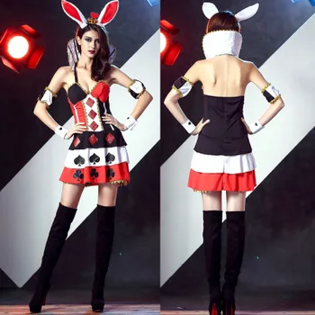 

Rabbit Cosplay Women Costumer Dress Sexy Bunny Girl Poker Printing Outfit Best Sell
