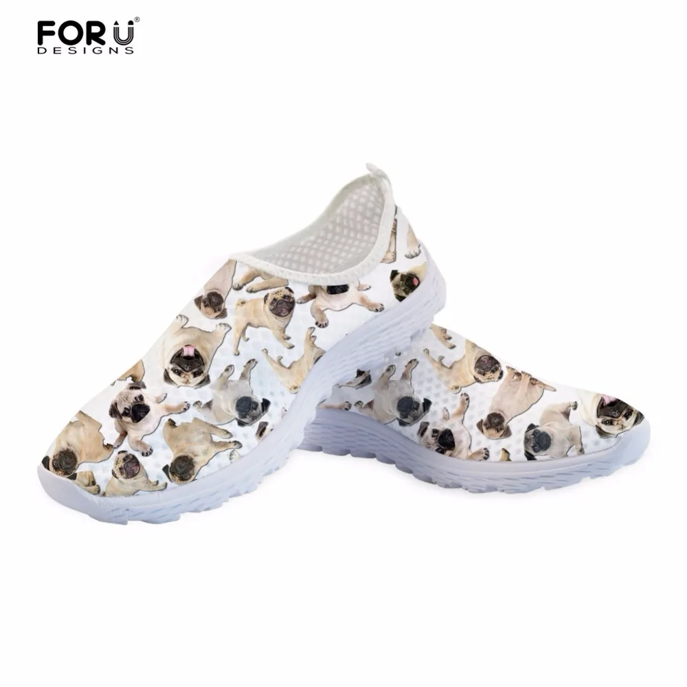 

FORUDESIGNS Casual Shoes Flats Women Summer Sneakers Cute Pug Dog Pattern Women's Light Mesh Slip-on Shoes Woman Breathable Mesh
